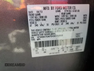 2013 Ford Explorer XLT z VIN 1FM5K7D87DGC70568, wystawiony jako Copart lot #57881975 z przebiegiem 201 403 mil mil oraz Szkoda całkowita • Salvage title. Historia ofert i sprzedaży dostępna na DreamBid. Obrazek 14.