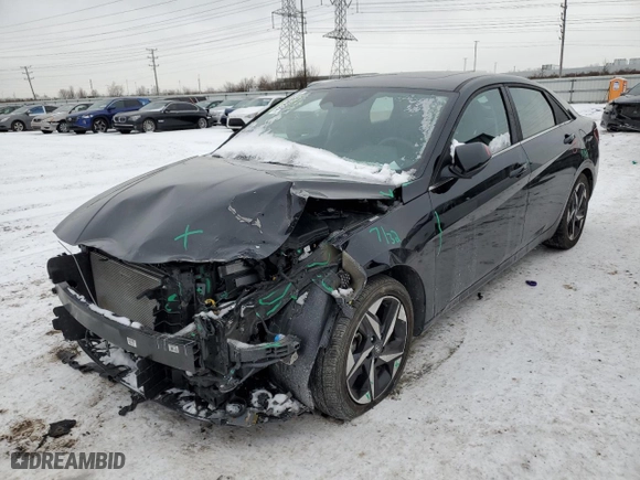 2023 Hyundai Elantra Limited with VIN KMHLP4AG8PU377332, listed as a Copart auction lot 45394235 with 44,383 mi miles and Salvage Title. Bid and sale history available at carsss.com. Image 1.
