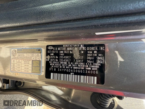 2016 Kia Sorento LX with VIN 5XYPGDA50GG134006, listed as a Copart auction lot 53333085 with 140,200 mi miles and Clean Title. Bid and sale history available at DreamBid. Image 10.