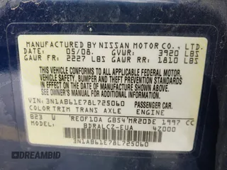 2008 Nissan Sentra S z VIN 3N1AB61E78L725060, wystawiony jako IAAI lot #42098789 z przebiegiem 195 341 mil mil oraz . Historia ofert i sprzedaży dostępna na DreamBid. Obrazek 9.