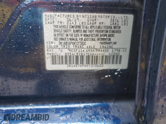 2019 Nissan Sentra S with VIN 3N1AB7APXKY370600, listed as a Copart auction lot 52359135 with 72,340 mi miles and Salvage Title. Bid and sale history available at carsss.com. Image 12.