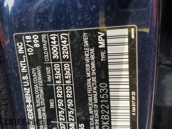 2019 Mercedes-Benz GLS 450 with VIN 4JGDF6EE0KB221530, listed as a Copart auction lot 57238405 with 66,530 mi miles and Salvage title. Bid and sale history available at DreamBid. Image 13.