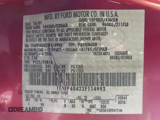 2002 Ford Mustang Standard z VIN 1FAFP40422F114992, wystawiony jako IAAI lot #40289505 z przebiegiem Nie podano mil oraz . Historia ofert i sprzedaży dostępna na DreamBid. Obrazek 9.