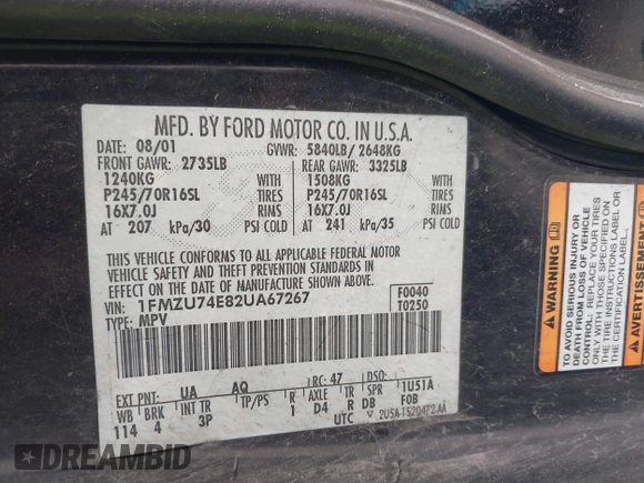 2002 Ford Explorer Eddie Bauer z VIN 1FMZU74E82UA67267, wystawiony jako IAAI lot #42030007 z przebiegiem 235 253 mil mil oraz . Historia ofert i sprzedaży dostępna na DreamBid. Obrazek 9.