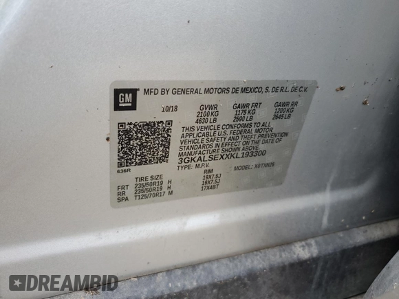 2019 GMC Terrain Denali z VIN 3GKALSEXXKL193300, wystawiony jako Copart lot #53162665 z przebiegiem 94 568 mil mil oraz Szkoda całkowita • Salvage title. Historia ofert i sprzedaży dostępna na DreamBid. Obrazek 15.