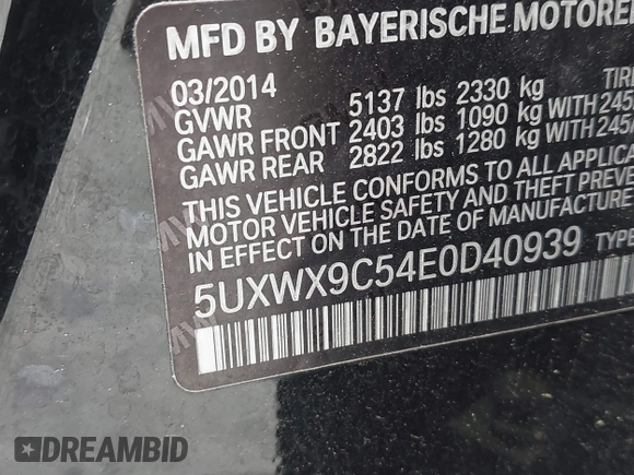 2014 BMW X3 xDrive28i z VIN 5UXWX9C54E0D40939, wystawiony jako IAAI lot #42468079 z przebiegiem Nie podano mil oraz . Historia ofert i sprzedaży dostępna na DreamBid. Obrazek 9.