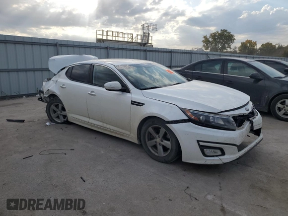 2015 Kia Optima LX with VIN KNAGM4A71F5598582, listed as a Copart auction lot 77694334 with 0 mi miles and Salvage Title. Bid and sale history available at carsss.com. Image 4.