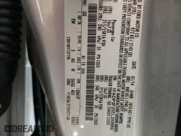2014 Ford Focus SE with VIN 1FADP3F25EL250952, listed as a Copart auction lot 54406495 with 136,597 mi miles and Salvage Title. Bid and sale history available at carsss.com. Image 12.