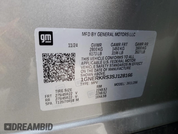2025 Chevrolet Traverse with VIN 1GNERKRS3SJ128166, listed as a Copart auction lot 54423255 with 5,456 mi miles and Salvage title. Bid and sale history available at DreamBid. Image 14.