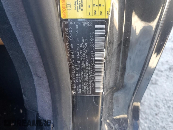 2006 BMW 3 Series 325Ci with VIN WBABW33446PX87975, listed as a Copart auction lot 44385775 with 115,093 mi miles and Salvage Title. Bid and sale history available at carsss.com. Image 12.
