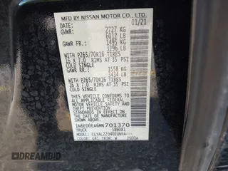 2021 Nissan Frontier SV z VIN 1N6ED0EA6MN701370, wystawiony jako IAAI lot #41326550 z przebiegiem 63 107 mil mil oraz . Historia ofert i sprzedaży dostępna na DreamBid. Obrazek 9.
