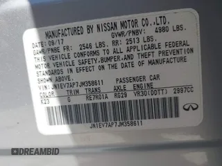 2018 Infiniti Q50 Luxe with VIN JN1EV7AP7JM358611, listed as a IAAI auction lot 42579521 with 102,922 mi miles and . Bid and sale history available at DreamBid. Image 9.
