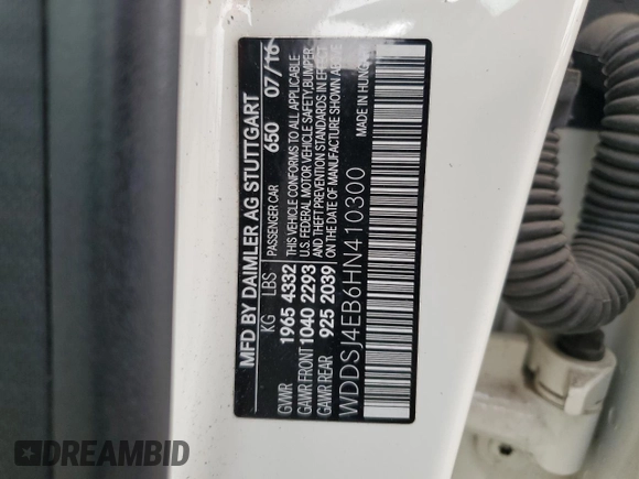 2017 Mercedes-Benz CLA 250 with VIN WDDSJ4EB6HN410300, listed as a Copart auction lot 48734415 with 99,255 mi miles and Salvage Title. Bid and sale history available at DreamBid. Image 12.