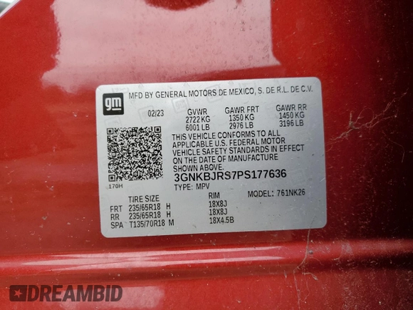 2023 Chevrolet Blazer LT с VIN 3GNKBJRS7PS177636, выставлен на аукционе Copart как лот 45040595 с пробегом 89 226 миль миль и Списание • Salvage title. История ставок и продаж доступна на DreamBid. Изображение 13.