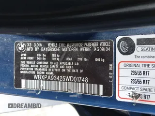 2005 BMW X3 3.0i with VIN WBXPA93425WD01748, listed as a IAAI auction lot 42546025 with 154,275 mi miles and . Bid and sale history available at DreamBid. Image 9.