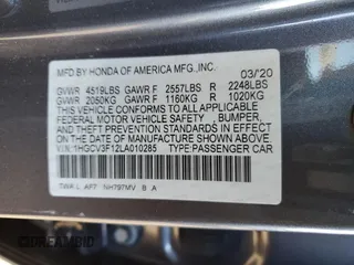 2020 Honda Accord with VIN 1HGCV3F12LA010285, listed as a Copart auction lot 88523845 with 62,360 mi miles and Salvage Title. Bid and sale history available at DreamBid. Image 13.