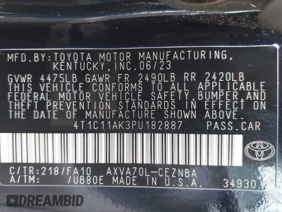 2023 Toyota Camry LE z VIN 4T1C11AK3PU182887, wystawiony jako IAAI lot #42156807 z przebiegiem 33 019 mil mil oraz . Historia ofert i sprzedaży dostępna na DreamBid. Obrazek 9.
