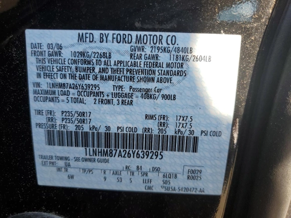 2006 Lincoln LS Sport z VIN 1LNHM87A26Y639295, wystawiony jako Copart lot #56240245 z przebiegiem 124 023 mil mil oraz Szkoda całkowita • Salvage title. Historia ofert i sprzedaży dostępna na DreamBid. Obrazek 12.