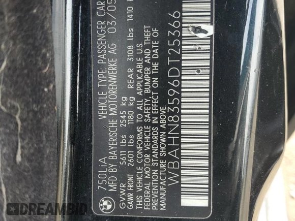 2006 BMW 7 Series 750Li with VIN WBAHN83596DT25366, listed as a Copart auction lot 71251924 with Not Provided miles and Salvage Title. Bid and sale history available at carsss.com. Image 14.