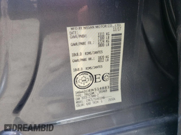 2018 Nissan Titan SV z VIN 1N6AA1EJ8JN514883, wystawiony jako Copart lot #56508115 z przebiegiem 207 605 mil mil oraz Szkoda całkowita • Salvage title. Historia ofert i sprzedaży dostępna na DreamBid. Obrazek 13.