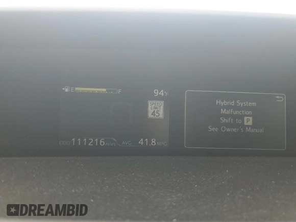 2021 Toyota Prius LE z VIN JTDL9MFU8M3024197, wystawiony jako Copart lot #58790155 z przebiegiem 111 216 mil mil oraz Szkoda całkowita • Salvage title. Historia ofert i sprzedaży dostępna na DreamBid. Obrazek 9.