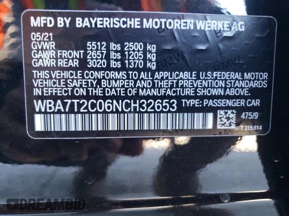 2022 BMW 7 Series 740i with VIN WBA7T2C06NCH32653, listed as a Copart auction lot 66088223 with 45,438 mi miles. Bid and sale history available at carsss.com. Image 14.