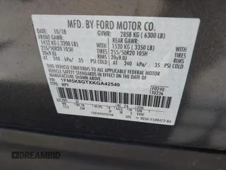 2019 Ford Explorer Sport with VIN 1FM5K8GTXKGA42549, listed as a IAAI auction lot 41548999 with 117,613 mi miles and . Bid and sale history available at carsss.com. Image 9.