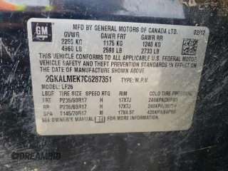 2012 GMC Terrain SLE-1 с VIN 2GKALMEK7C6287351, выставлен на аукционе Copart как лот 53813445 с пробегом 209 359 миль миль и Списание • Salvage title. История ставок и продаж доступна на DreamBid. Изображение 13.