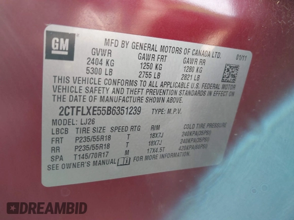 2011 GMC Terrain SLT-2 with VIN 2CTFLXE55B6351239, listed as a IAAI auction lot 41797357 with 226,264 mi miles. Bid and sale history available at carsss.com. Image 9.