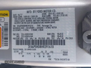2017 Ford Fusion SE with VIN 3FA6P0HD8HR391610, listed as a IAAI auction lot 41903010 with 74,376 mi miles and . Bid and sale history available at DreamBid. Image 9.