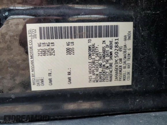 2023 Nissan Maxima SR with VIN 1N4AA6EV3PC502881, listed as a Copart auction lot 54789035 with 41,416 mi miles and Salvage title. Bid and sale history available at DreamBid. Image 13.