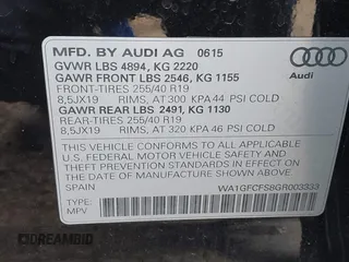 2016 Audi Q3 Prestige with VIN WA1GFCFS8GR003333, listed as a IAAI auction lot 41924542 with 116,360 mi miles. Bid and sale history available at carsss.com. Image 9.