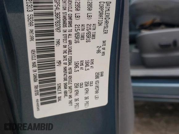 2006 Chrysler Town & Country Touring with VIN 2A4GP54L36R783707, listed as a Copart auction lot 50533355 with 181,646 mi miles and Salvage Title. Bid and sale history available at DreamBid. Image 15.