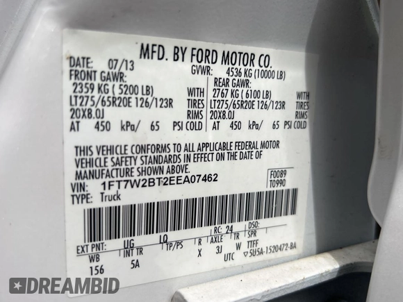 2014 Ford F-250 XL z VIN 1FT7W2BT2EEA07462, wystawiony jako Copart lot #56959795 z przebiegiem 327 167 mil mil oraz Czysty tytuł • Clean title. Historia ofert i sprzedaży dostępna na DreamBid. Obrazek 10.