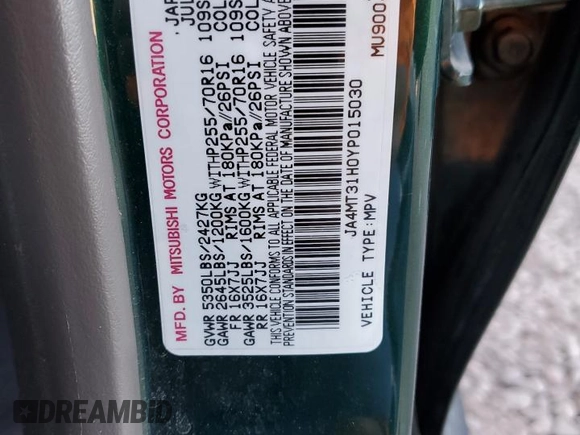 2000 Mitsubishi Montero LS z VIN JA4MT31H0YP015030, wystawiony jako Copart lot #83232584 z przebiegiem 75 294 mil mil oraz Szkoda całkowita • Salvage title. Historia ofert i sprzedaży dostępna na DreamBid. Obrazek 14.