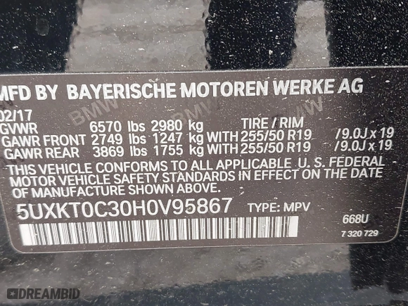 2017 BMW X5 xDrive40e iPerformance with VIN 5UXKT0C30H0V95867, listed as a IAAI auction lot 42122827 with 84,271 mi miles. Bid and sale history available at carsss.com. Image 9.