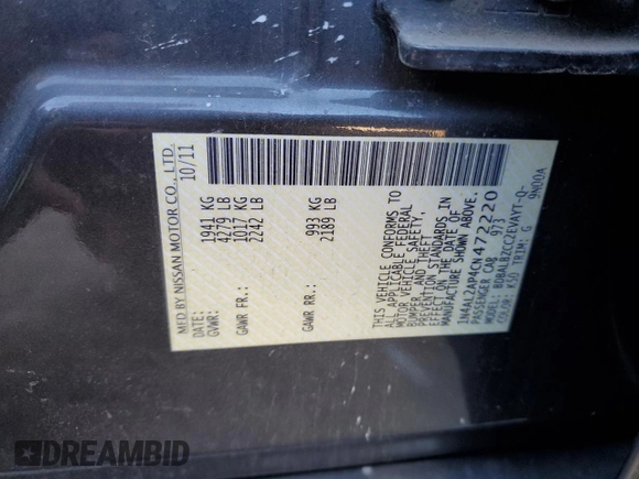 2012 Nissan Altima S with VIN 1N4AL2AP4CN472220, listed as a Copart auction lot 77349284 with 110,405 mi miles and Salvage Title. Bid and sale history available at DreamBid. Image 13.