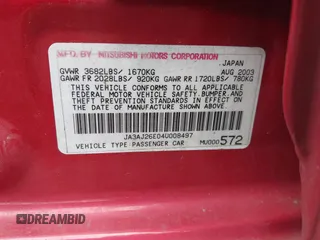 2004 Mitsubishi Lancer ES with VIN JA3AJ26E04U008497, listed as a IAAI auction lot 42392033 with 147,182 mi miles and . Bid and sale history available at DreamBid. Image 9.