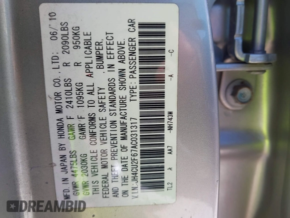 2010 Acura TSX z VIN JH4CU2F67AC031317, wystawiony jako IAAI lot #42120349 z przebiegiem 245 184 mil mil oraz . Historia ofert i sprzedaży dostępna na DreamBid. Obrazek 9.