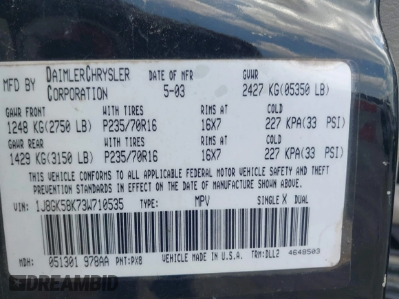 2003 Jeep Liberty Limited z VIN 1J8GK58K73W710535, wystawiony jako IAAI lot #42317609 z przebiegiem Nie podano mil oraz . Historia ofert i sprzedaży dostępna na DreamBid. Obrazek 9.