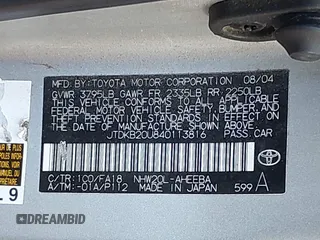 2004 Toyota Prius z VIN JTDKB20U840113816, wystawiony jako IAAI lot #42290790 z przebiegiem 274 242 mil mil oraz . Historia ofert i sprzedaży dostępna na DreamBid. Obrazek 9.