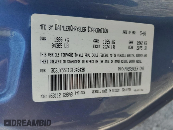 2006 Chrysler PT Cruiser Touring z VIN 3C3JY55E16T348436, wystawiony jako Copart lot #55691875 z przebiegiem 159 551 mil mil oraz Szkoda całkowita • Salvage title. Historia ofert i sprzedaży dostępna na DreamBid. Obrazek 12.