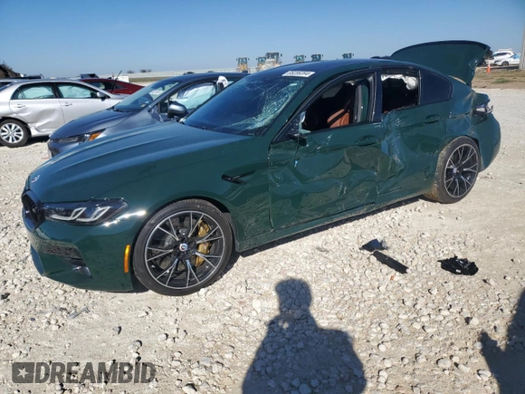 2023 BMW M5 with VIN WBS83CH02PCM33496, listed as a Copart auction lot 85286394 with 0 mi miles and Salvage Title. Bid and sale history available at carsss.com. Image 1.