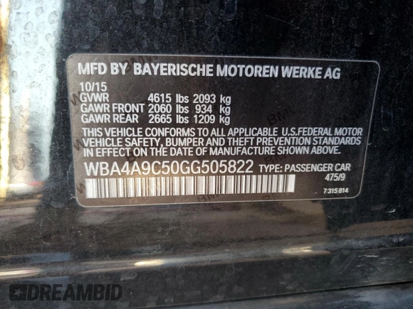 2016 BMW 4 Series 428i z VIN WBA4A9C50GG505822, wystawiony jako Copart lot #63792375 z przebiegiem 105 759 mil mil oraz Szkoda całkowita • Salvage title. Historia ofert i sprzedaży dostępna na DreamBid. Obrazek 12.