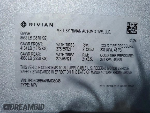 2024 Rivian R1S Adventure with VIN 7PDSGBBA4RN036045, listed as a Copart auction lot 74982414 with 9,256 mi miles and Salvage Title. Bid and sale history available at carsss.com. Image 14.