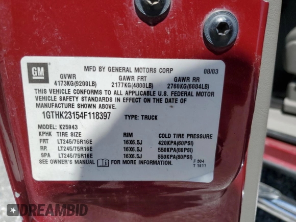 2004 GMC Sierra 2500HD z VIN 1GTHK23154F118397, wystawiony jako Copart lot #57627955 z przebiegiem 208 949 mil mil oraz Szkoda całkowita • Salvage title. Historia ofert i sprzedaży dostępna na DreamBid. Obrazek 12.