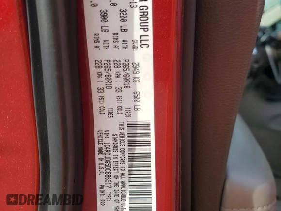 2013 Dodge Durango Crew with VIN 1C4RDJDG5DC686517, listed as a Copart auction lot 54696275 with Not provided miles and Salvage title. Bid and sale history available at DreamBid. Image 13.