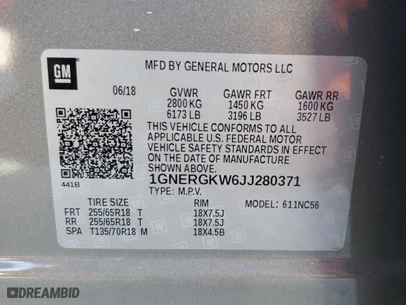 2018 Chevrolet Traverse LT Cloth with VIN 1GNERGKW6JJ280371, listed as a Copart auction lot 49669454 with 81,088 mi miles and Salvage Title. Bid and sale history available at carsss.com. Image 12.