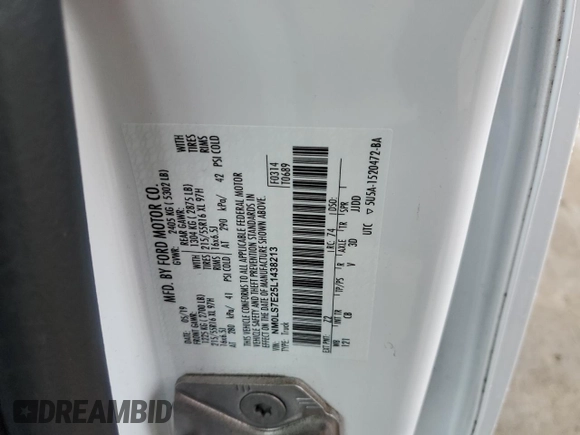 2020 Ford Transit Connect XL z VIN NM0LS7E25L1438213, wystawiony jako Copart lot #49061285 z przebiegiem 53 579 mil mil oraz Szkoda całkowita • Salvage title. Historia ofert i sprzedaży dostępna na DreamBid. Obrazek 12.