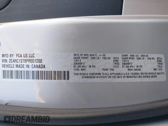 2023 Chrysler Pacifica Hybrid Limited with VIN 2C4RC1S78PR551260, listed as a IAAI auction lot 41992752 with 55,136 mi miles and . Bid and sale history available at DreamBid. Image 9.
